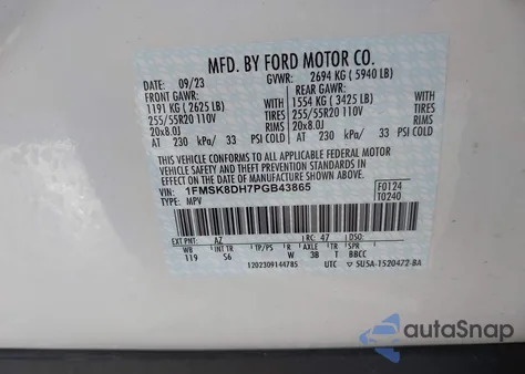 2023 Ford Explorer Xlt z USA, uszkodzony, nr VIN 1FMSK8DH7PGB43865